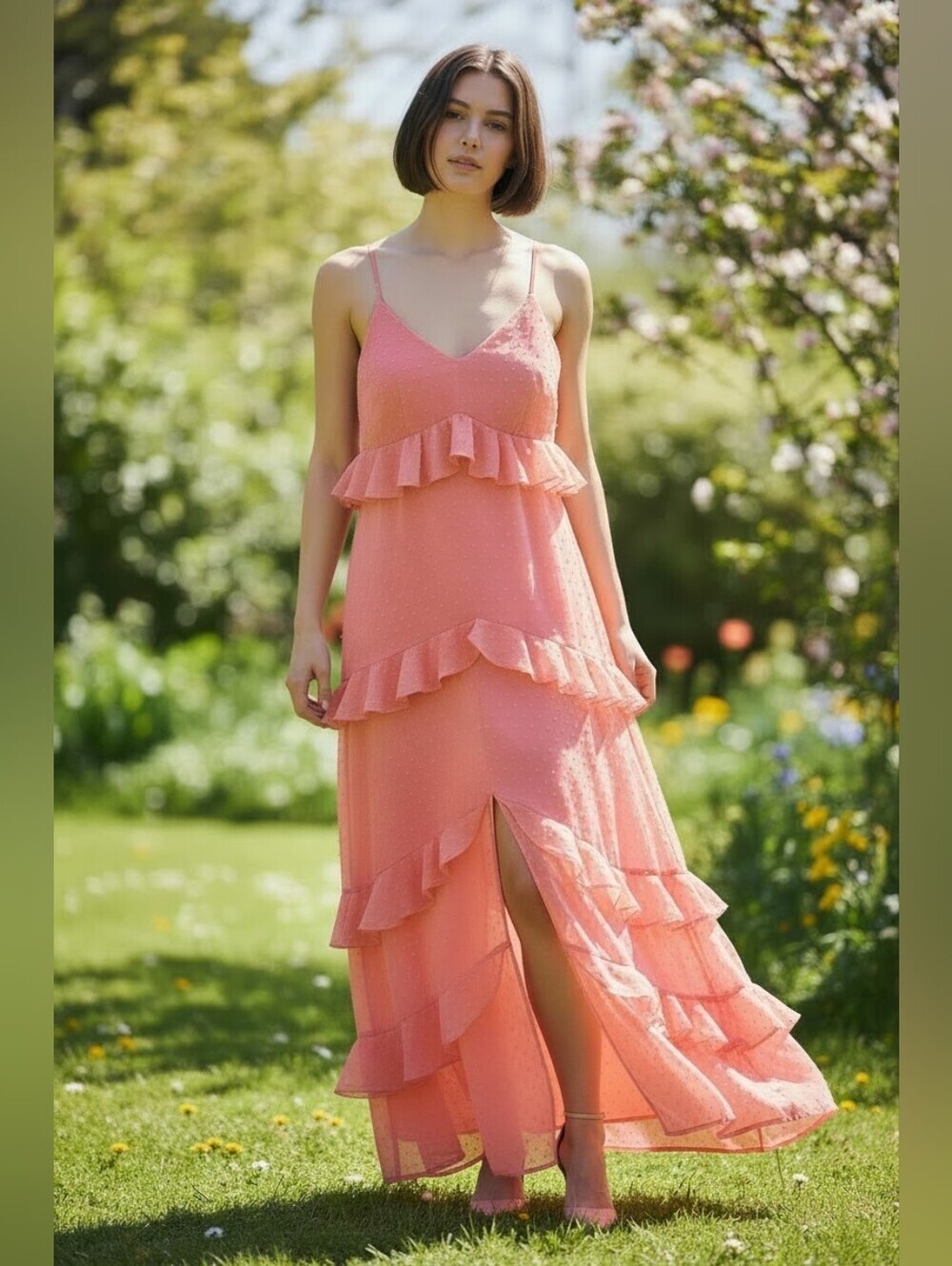 Blue Blush Pink V-Neck Spaghetti Strap Maxi Dress Size Large NWT - Picture 12 of 12